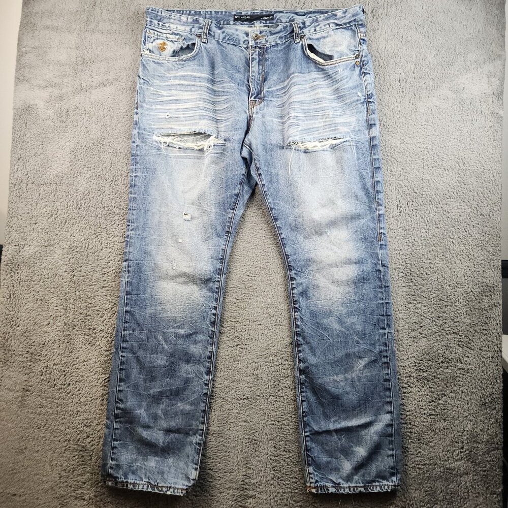 Rocawear Jeans Mens 40x34 Blue Straight Fit Distressed Ripped Streetwear Hip Hop